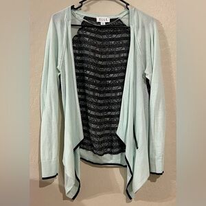ELLE Mint Green Open Front Women’s Cardigan with Black Lace Back – Size M